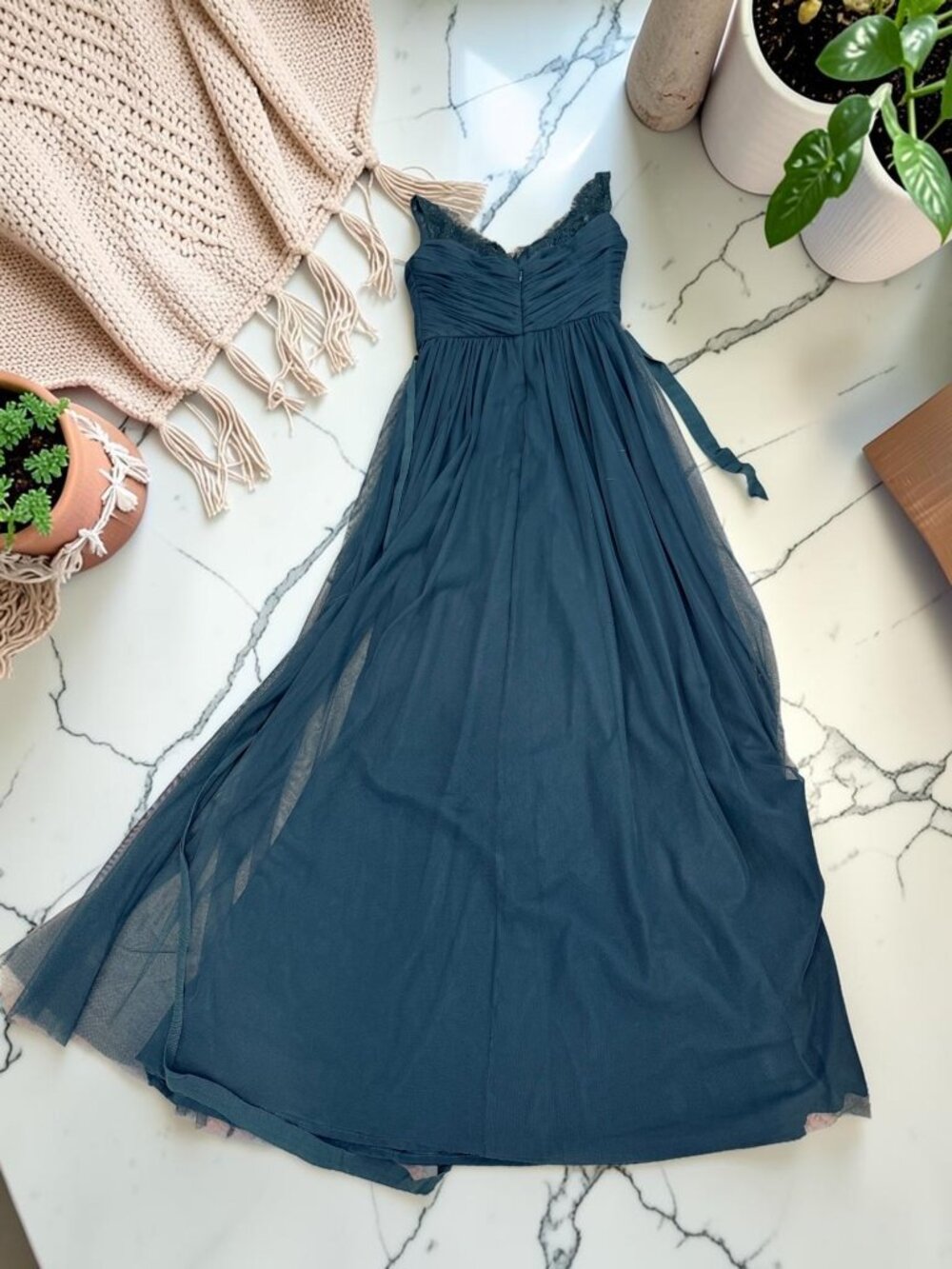 Anthropologie BHLDN Fleur Hitherto Fleur Blue Opal Dress Size 2 Lace Tulle - Picture 8 of 9